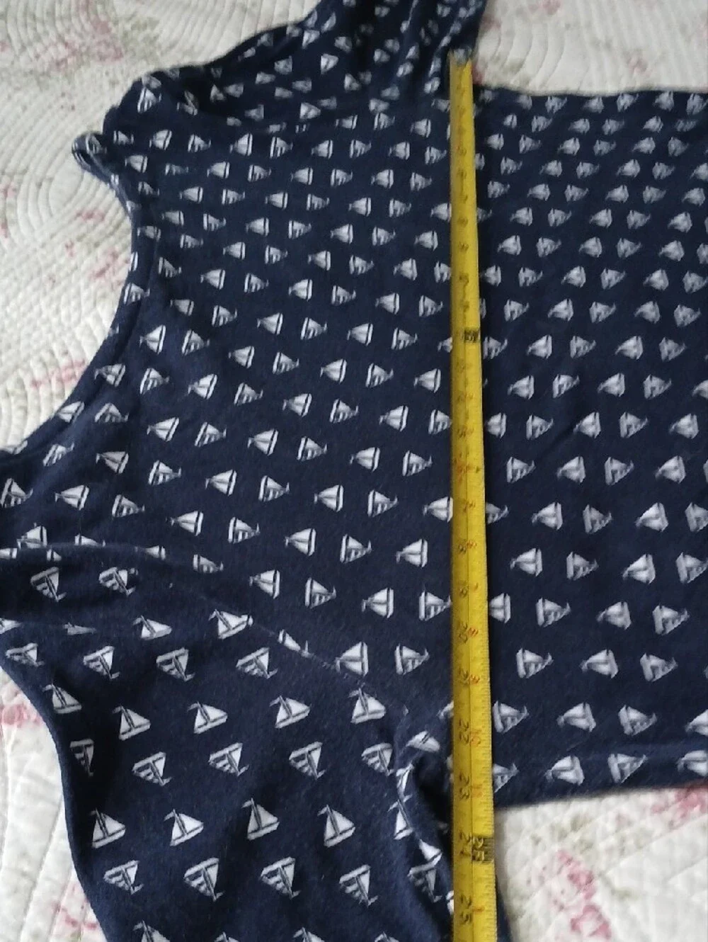 XL - Navy Long-Sleeve Tee with White Sailboat Pattern